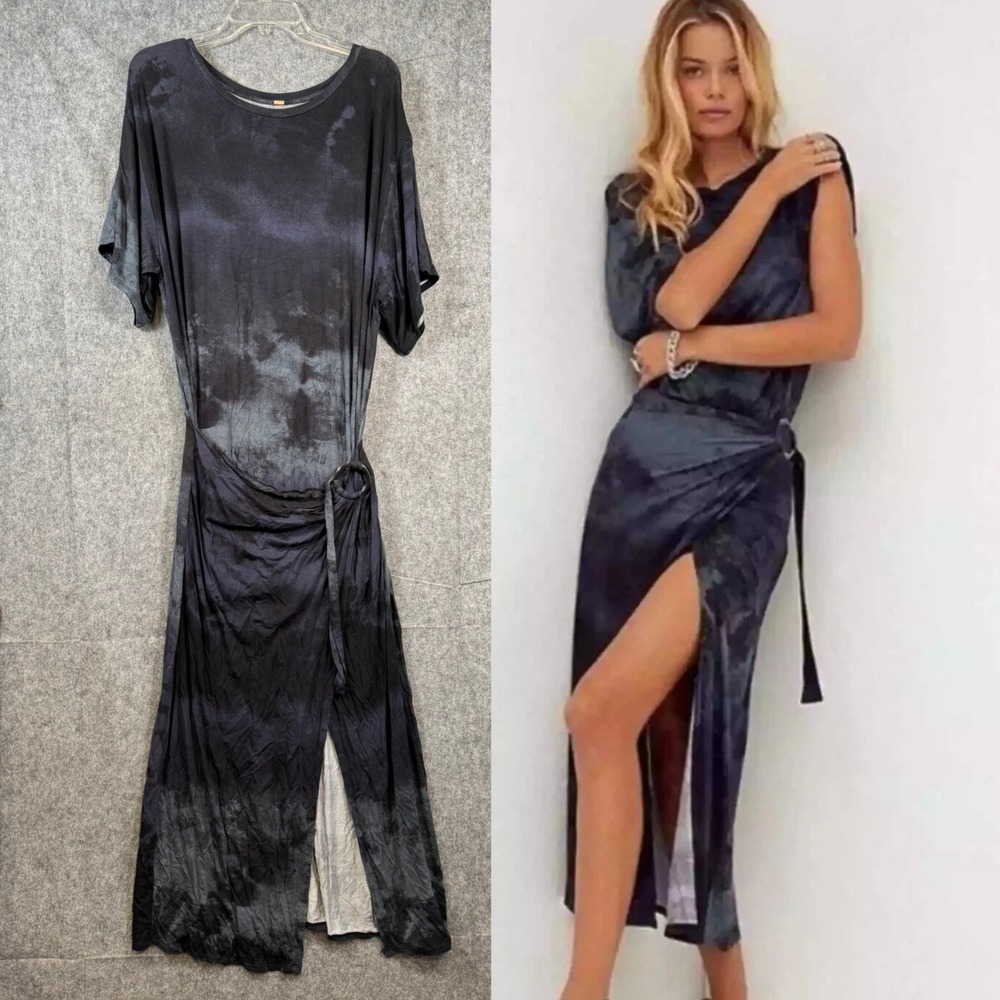 Free People Alyssa Tie Dye Wrap Maxi Dress Womens Medium Night Sky Dark Ring Tie